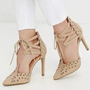 MIA Beige Lace-Up Heels